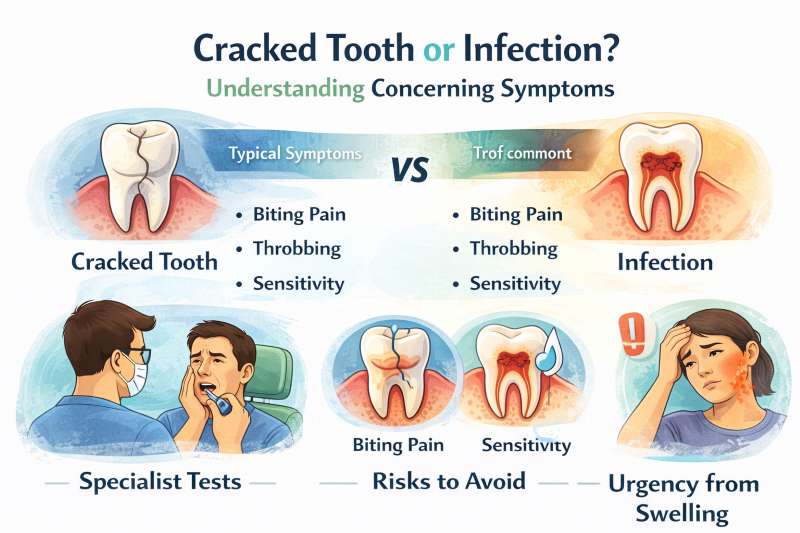 Cracked tooth vs infection in Glendora: both can cause biting pain, throbbing, and sensitivity. Learn key symptom patterns, what an endodontist tests, and when swelling means urgent care.