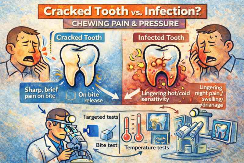 Cracked tooth vs tooth infection in City of Industry: learn symptom differences and how endodontists diagnose using bite tests, temperature tests, and imaging.