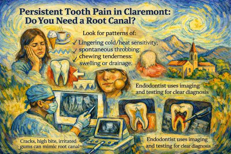 Tooth pain in Claremont? Learn key root canal symptoms, urgent warning signs, and how endodontic testing confirms infection vs cracks. Expert diagnosis guide.