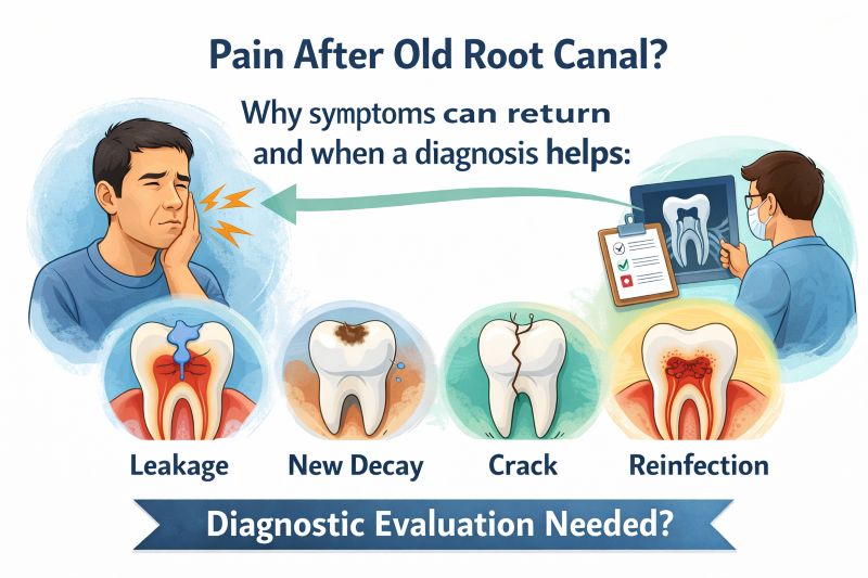 If a tooth with an old root canal becomes painful again in Glendora, it often signals leakage, new decay, a crack, or recurrent infection.